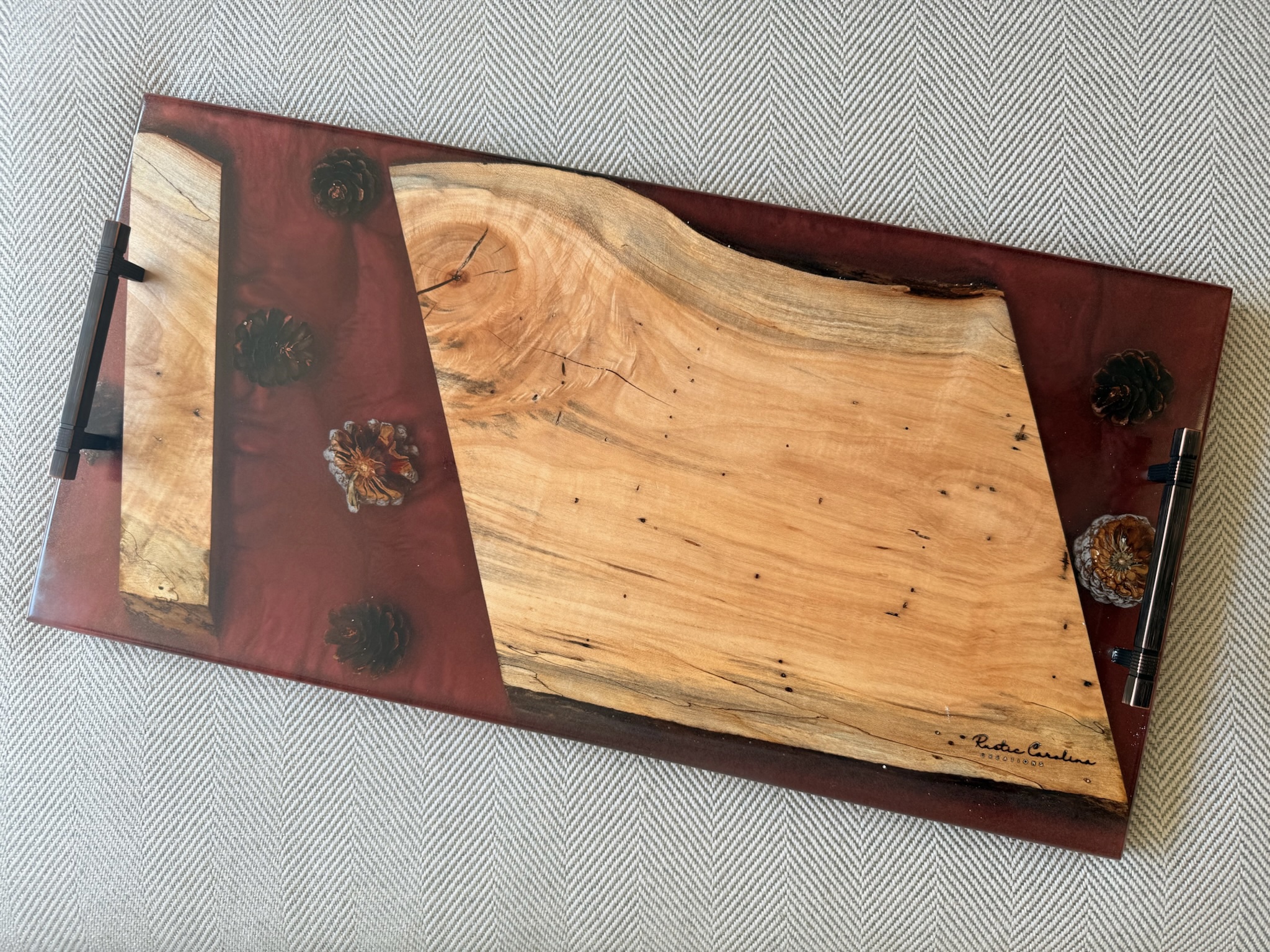 Ambrosia Maple and Pine Cone Epoxy Tray