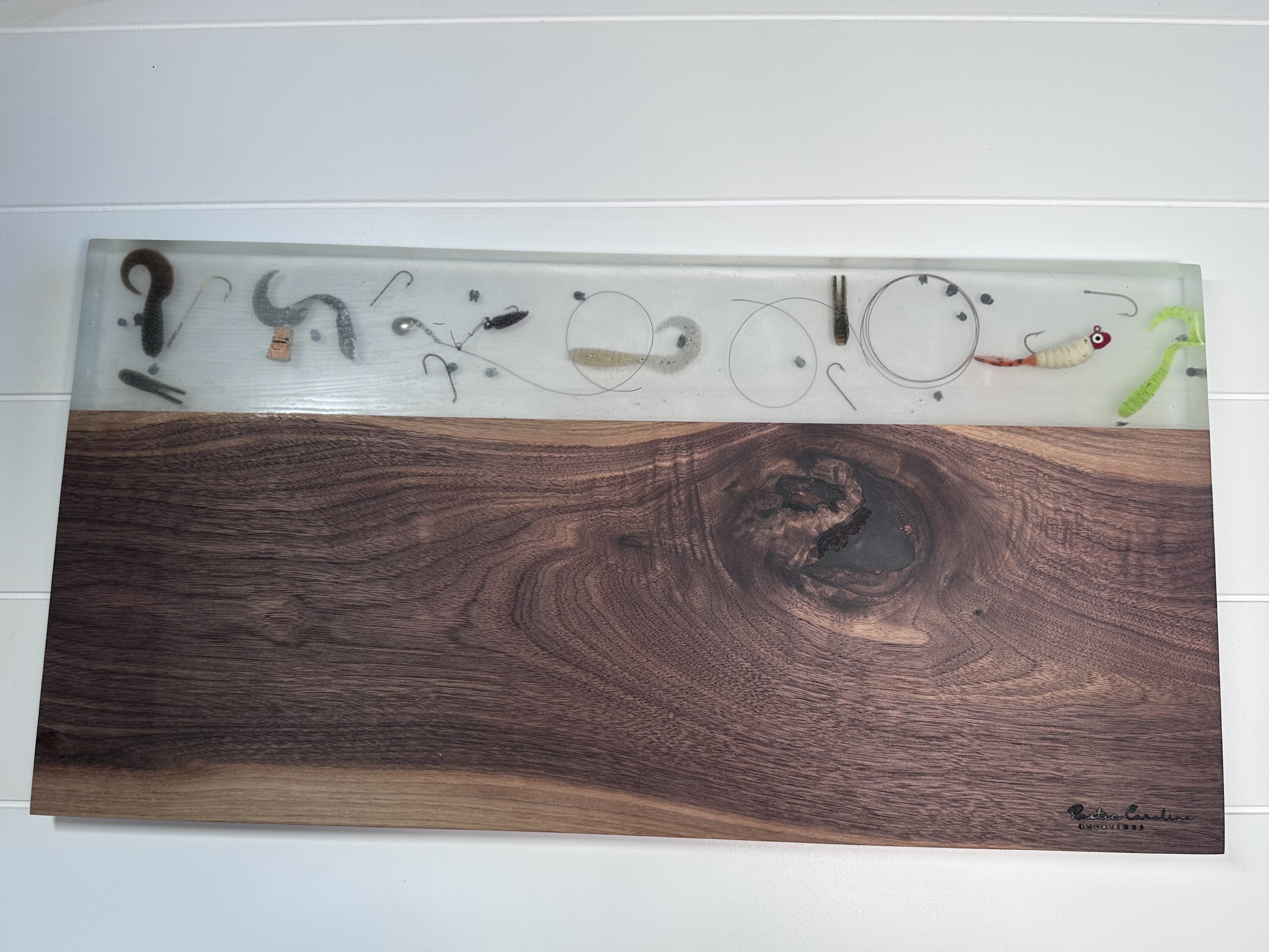 Walnut with Fishing lures in epoxy