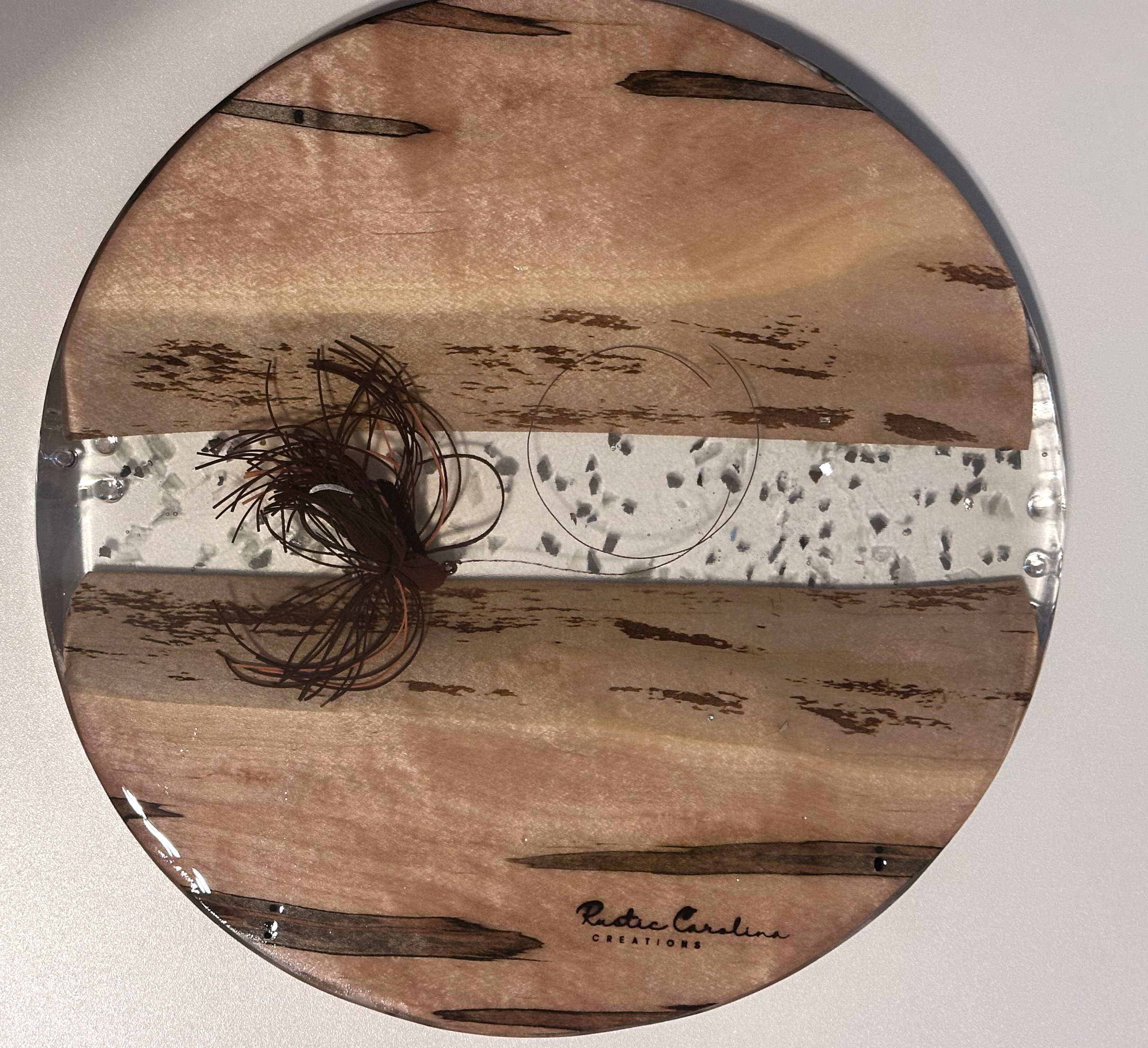 12” Round Epoxy Maple Fishing inspired