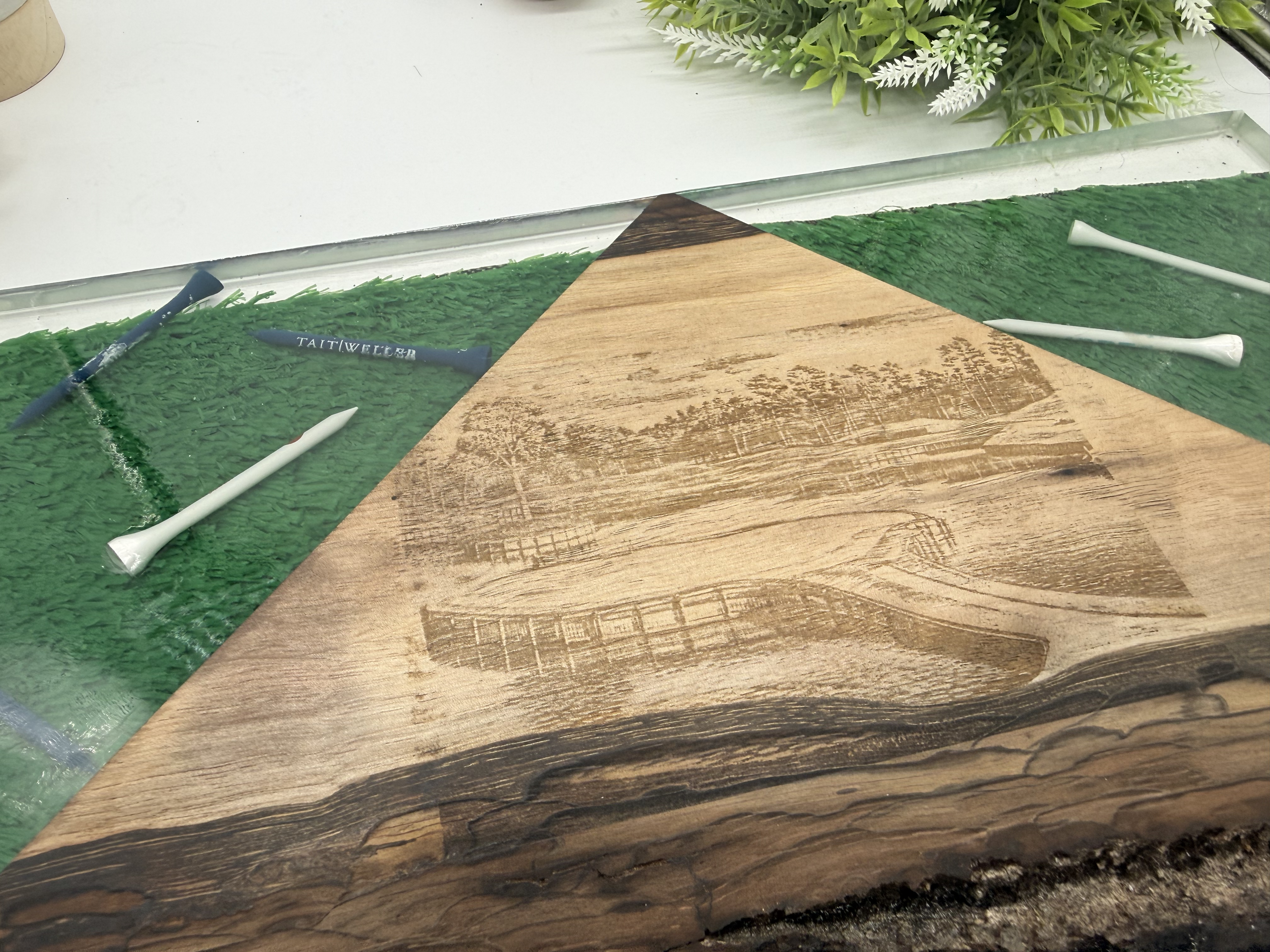 Golf inspired TPC Live Edge Walnut Hybrid board