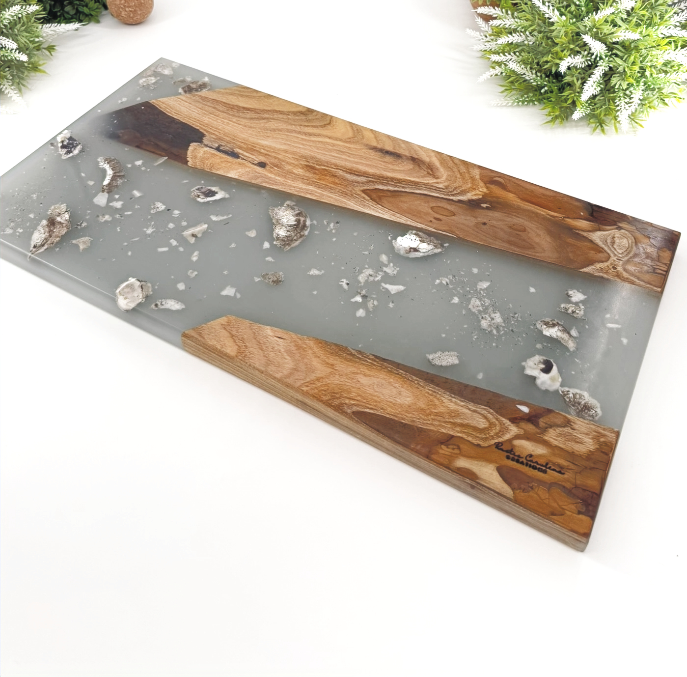Catalpa Wood with Oysters in Epoxy